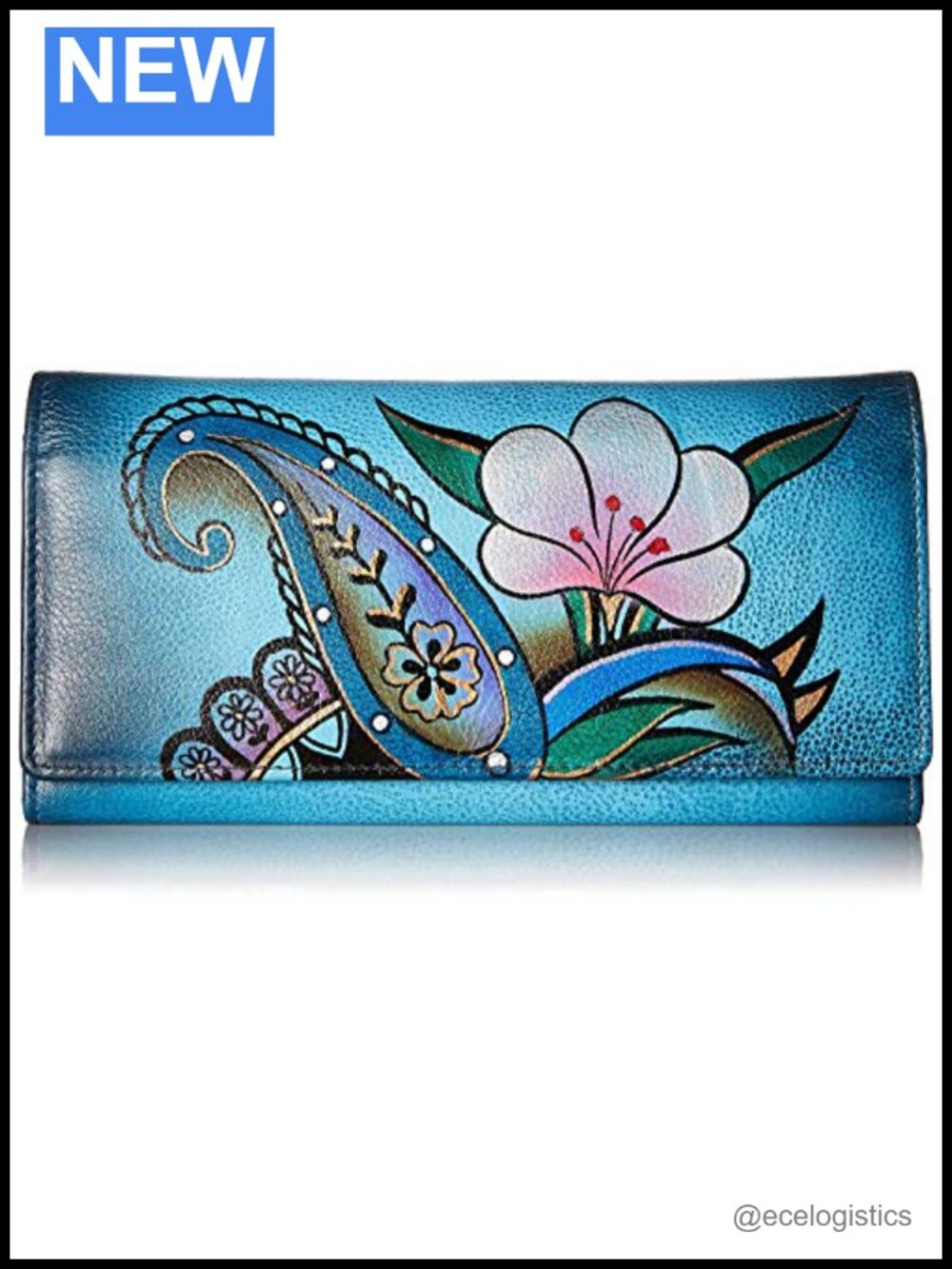 Hand Painted Genuine Leather Wallet w/ 12 Card Slots & Snap Closure